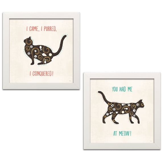 Gango Home Decor Contemporary Otomi Cats IV & Otomi Cats V by Veronique Charron (Ready to Hang); Two 12x12in White Framed Prints