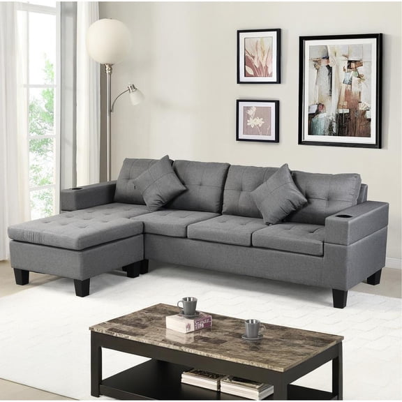 4-Seat Sectional Sofa Set in Grey / Enhance Living Room Comfort