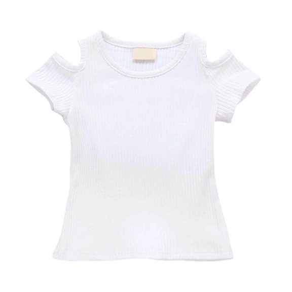 Jamsmile Toddlers Girls T-Shirts Soft Summer Cold Shoulder Tops Casual Round Neck Basic Tee Shirts Playwear For Little Girls