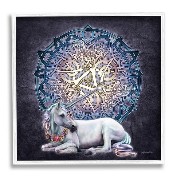 Stupell Industries Unicorn Celtic Pattern Fairy Tales & Fantasy Painting White Framed Art Print Wall Art, 17 x 17