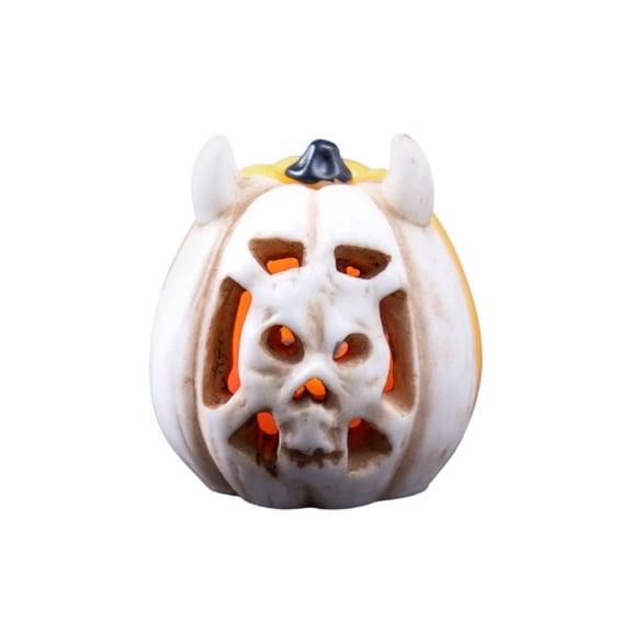 Halloween White Ceramic Skeleton Pumpkin Decoration,1.3 Inch Miniature Jack-O'-Lantern Ornament for Terrarium Dollhouse Shelf Centerpiece and Tabletop Display