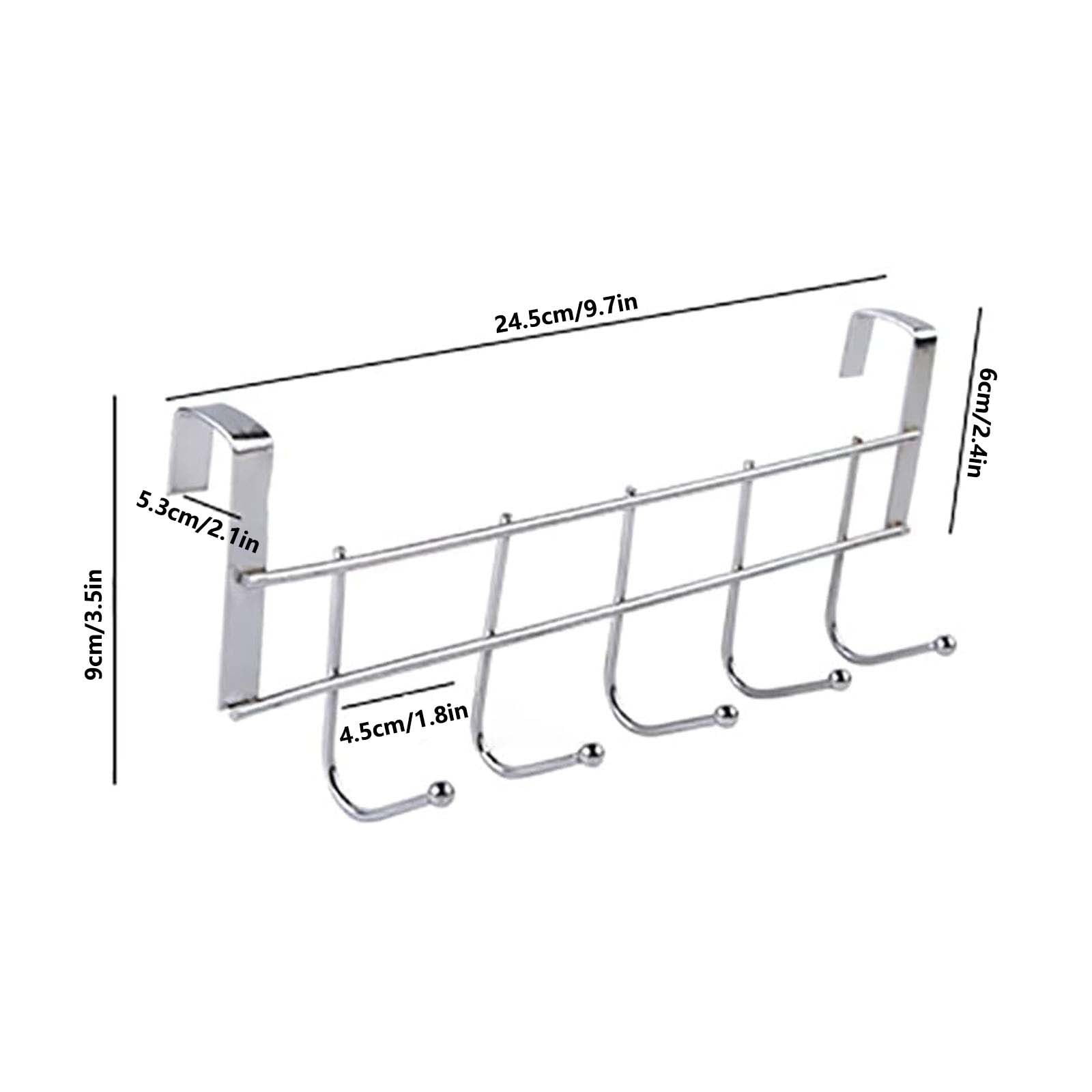 Over The Door Hooks, Over The Door Hanger, Heavy Duty Stainless Steel Over The Door Towel Rack Hooks for Hanging Clothes, Garment, Coat, Hats, Bag, Robe - 1Pc, Durable 5 Hooks(Silver1,9.7x2.1x3.5")