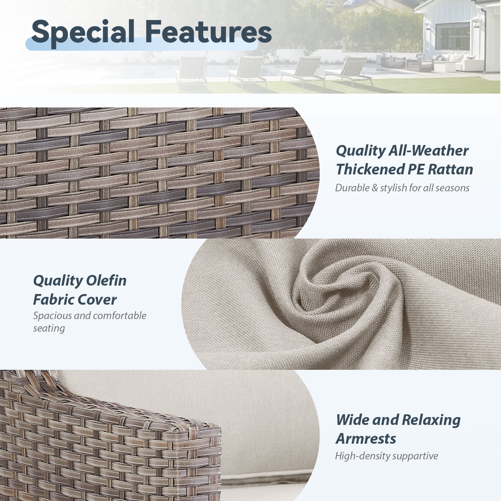 Hommoo 73.2" Outdoor Patio Sofa Couch, 3-Seat Gray Rattan Couch with Cushions Ideal for Balcony or Porch, Beige