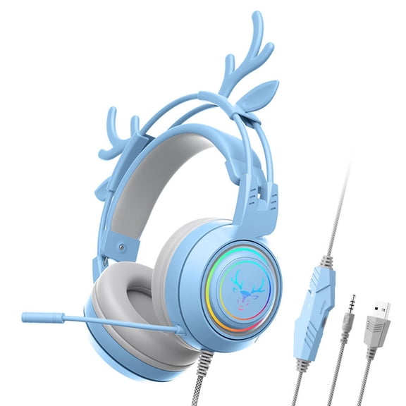 Pitycbo Wired Gaming Headset with Microphone 3.5mm USB Lightweight for Tablet Laptop Blue