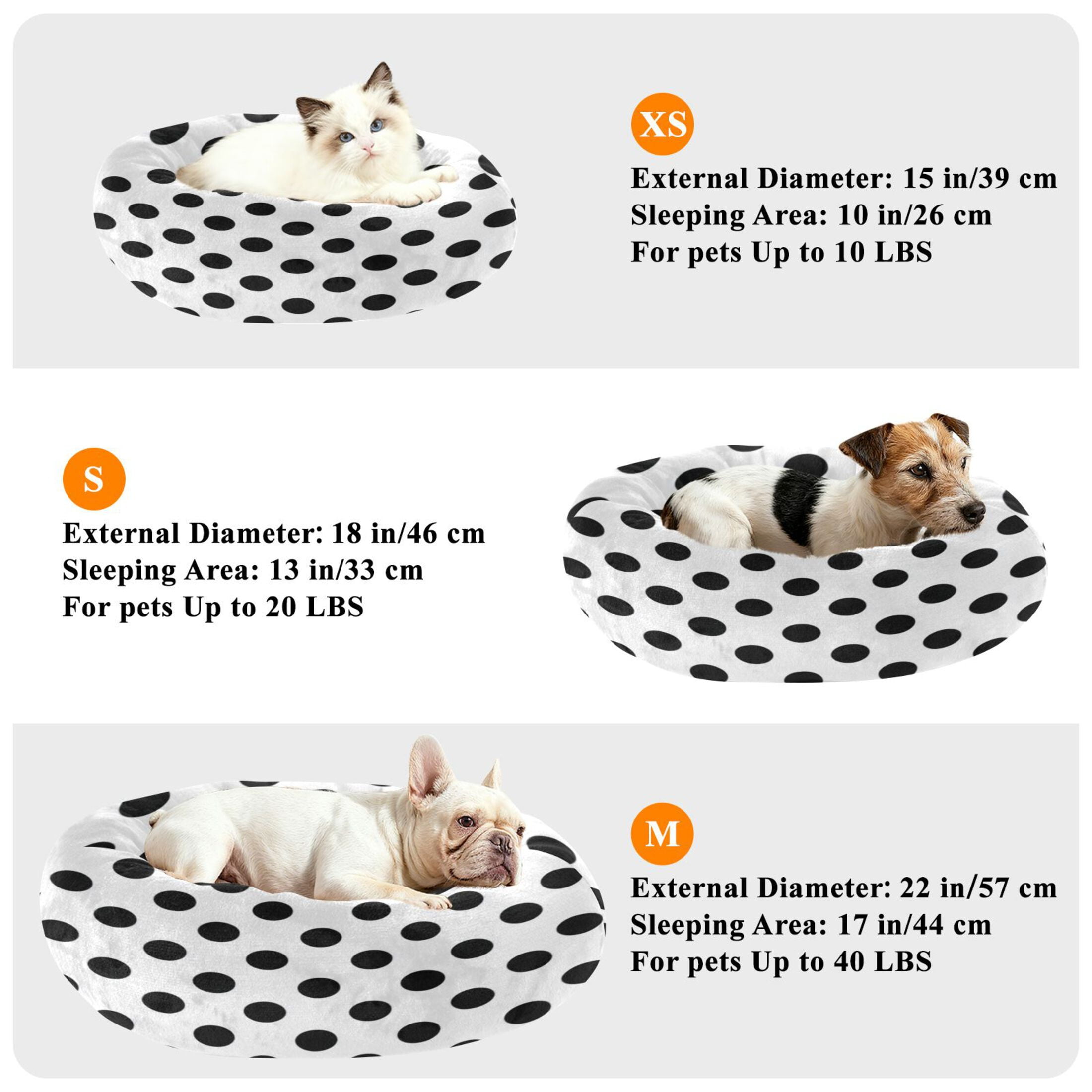 Iauyy Pet Couch Donut Cat Bed for Indoor Cats/Small Dogs Washable & Machine with Non-slip Bottom Calming Cat Furniture, Black and White Dot (XS)
