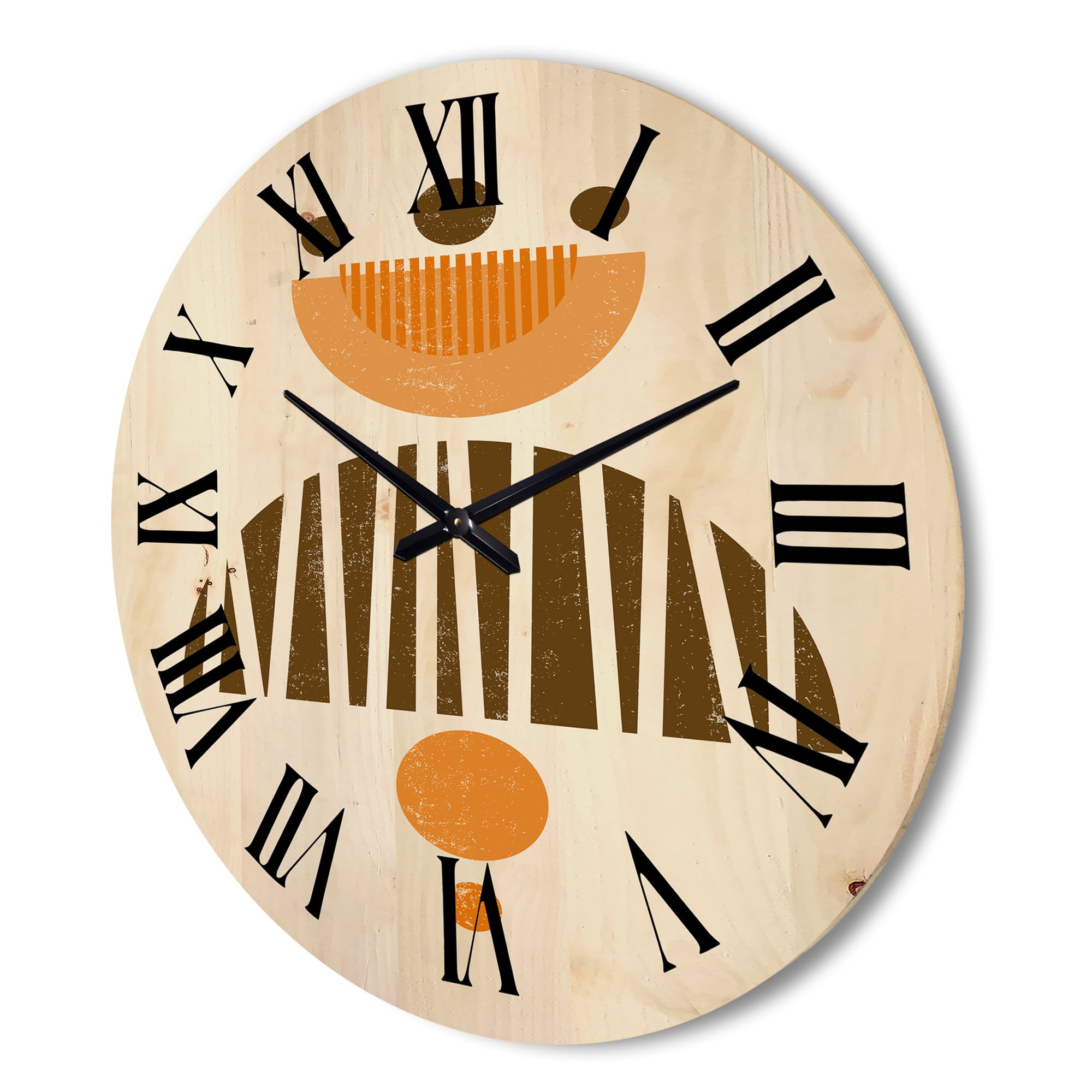 Designart 'Abstract Minimal Moon and Sun In Earth Tones IV' Modern Wood Wall Clock