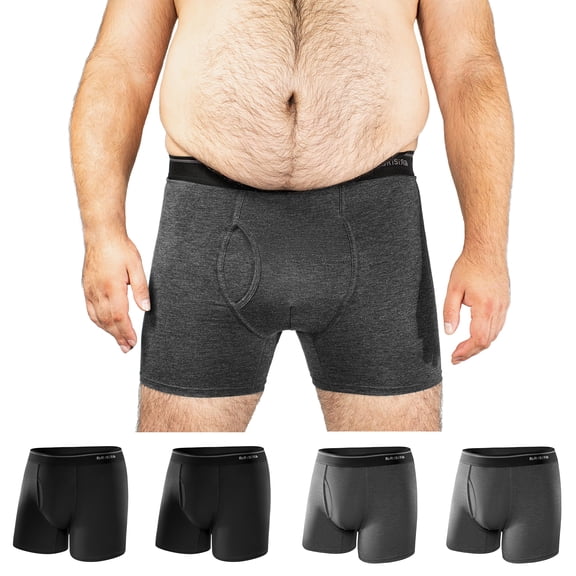 BRISIRA Mens Big and Tall Bamboo Boxer Briefs, 4-Pack Moisture Wicking Underwear 4XL Black Gray