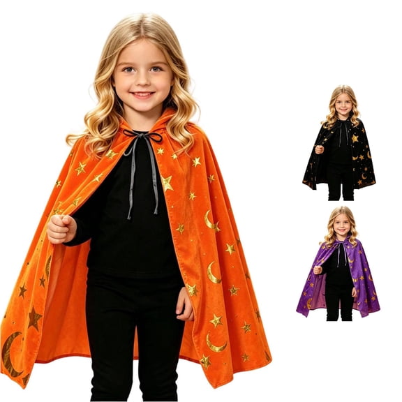 REDARER Kids Halloween Cape Star Moon Print Tie‑Front Cloak for Trick or Treat Stage Performance Cosplay Fancy Dress Party Outfit,2-10 Years