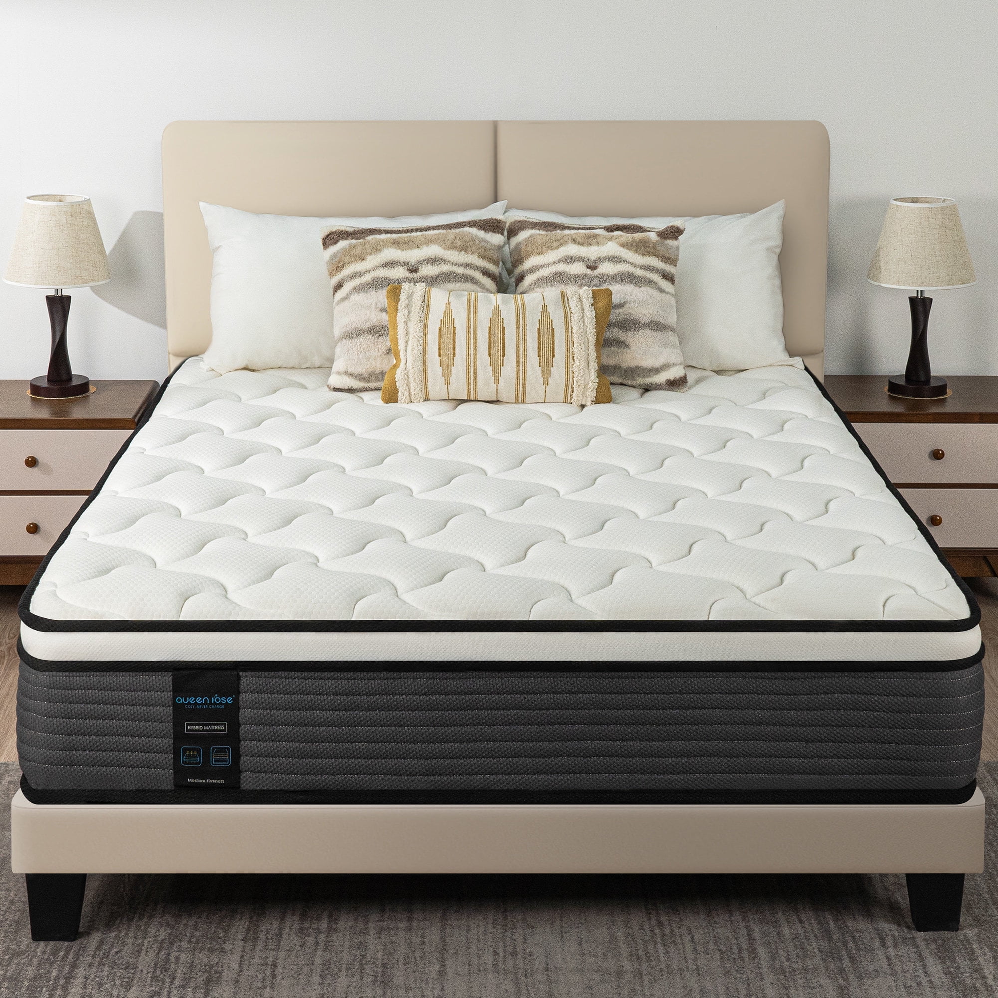 Queen Rose Queen Size 14 Inch Hybrid Mattress in a Box, Pocket Coils & Memory Foam, Medium Firm Pillow Top