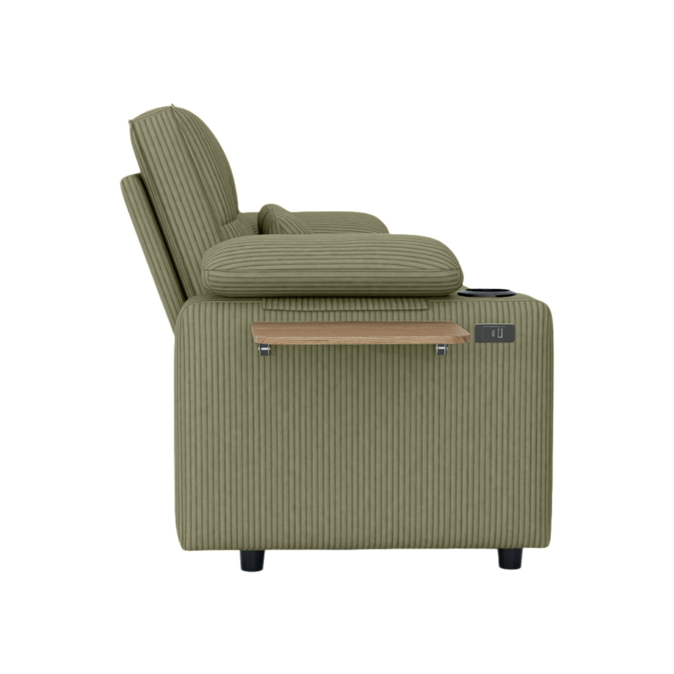 Vinform 3 in 1 Sleeper Sofa Bed, 58" Convertible Loveseat with Foldable Side Tray Table, USB Ports and Cup Holders for Apartments, Corduroy, Green