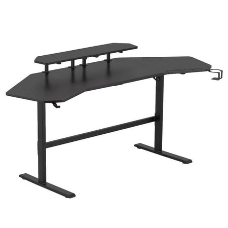 FurniFact Black Gaming Desk with Wheels  Adjustable PC Desk Table for Gamers