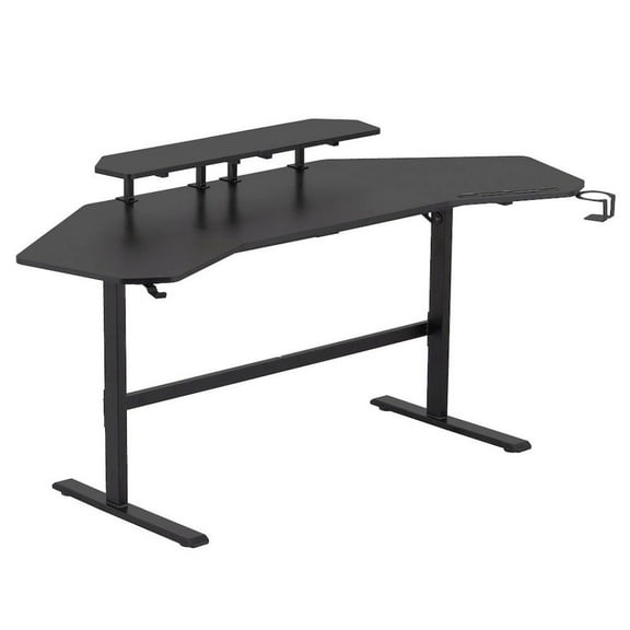 FurniFact Black Gaming Desk with Wheels, Adjustable PC Desk Table for Gamers