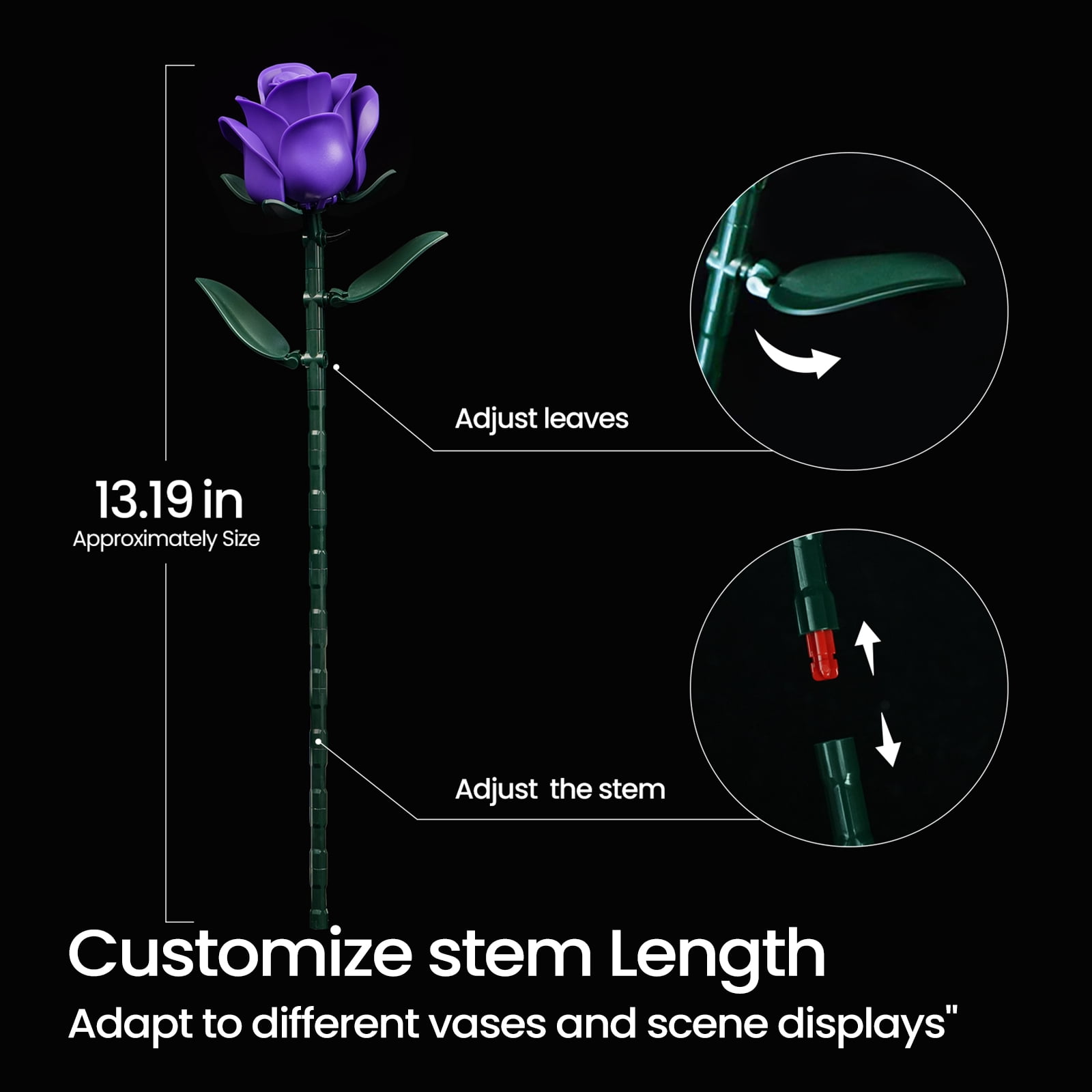 Purple Rose Bouquet Building Set, Purple Flowers for Adults Women, Botanical Collection Gift for Halloween & Valentines - Artificial Plant Gothic Home Decor