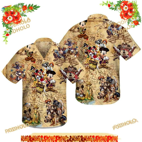 Disney Pirate 3D Funny Hawaiian Shirt, Mickey Pirate Button Down Shirt