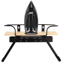 Wall Mounted Ironing Board Holder with Dual Removable Hooks, Space-Saving Wood Ironing Board Hook for Laundry Room Utility Room Accessories, 12.4 x 6.1 x 10 in