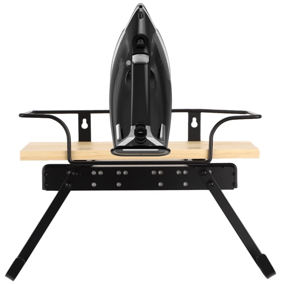 Wall Mounted Ironing Board Holder with Dual Removable Hooks, Space-Saving Wood Ironing Board Hook for Laundry Room Utility Room Accessories, 12.4 x 6.1 x 10 in