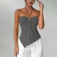 thumbnail image 5 of Women's Sleeveless Halter Tops 2026 Summer Ruched Ring Solid Tank Tops, Asymmetrical Handkerchief Hem Slim Fit Backless Going Out Blouse Party Clubwear Vacation Outfits, 5 of 6