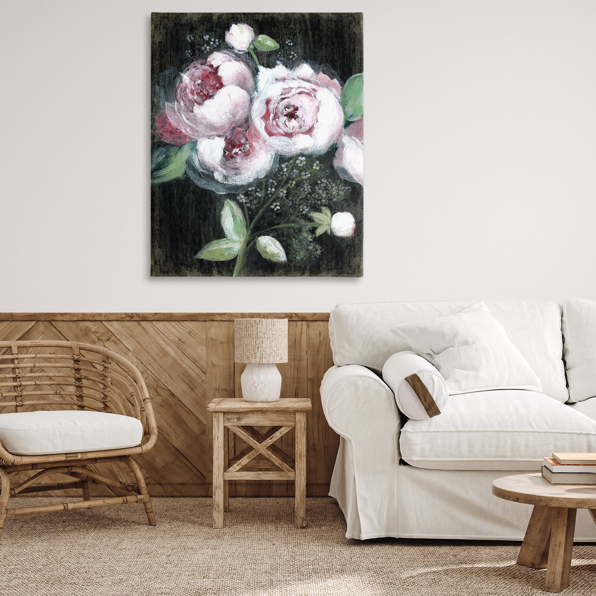 Stupell Industries Moody Roses on Black Plants & Flowers Painting Wrapped Canvas Art Print Wall Art, 36 x 48