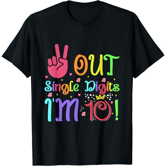 Peace Out Single Digits I'm 10 Year Old 10th Birthday boys T-Shirt Black 2X-Large