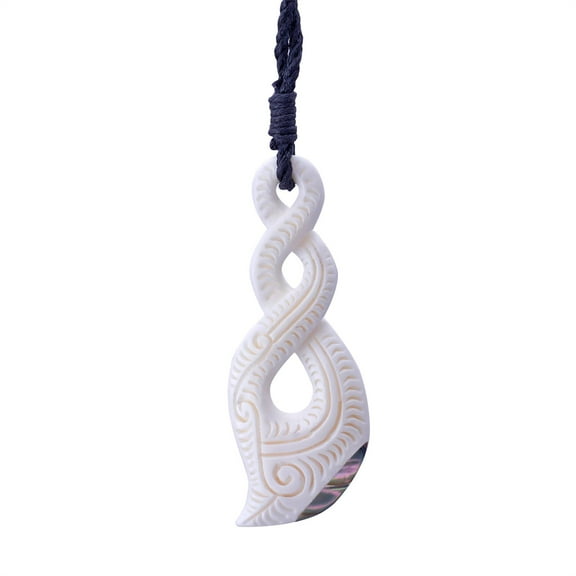 81stgeneration Women's Men's Handcarved Bone Maori Tribal Triple Twist Paua Shell Pendant Necklace