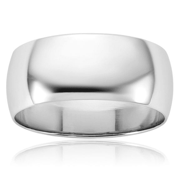 14K Solid White Gold 8mm Half Round Plain Classic Wedding Band Ring