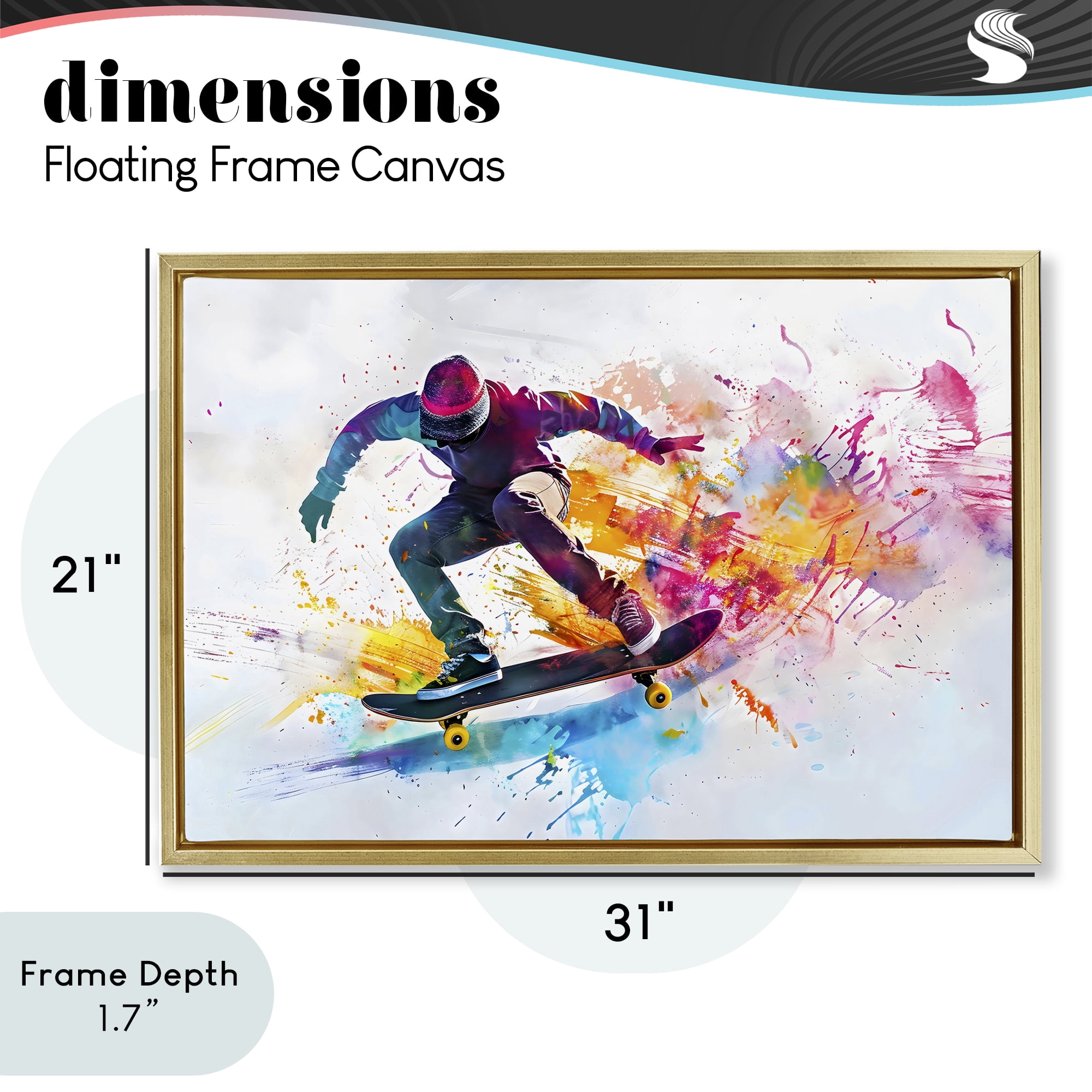 Stupell Industries Skateboarder in Motion Gold Framed Floater Canvas Wall Art, design by Creative Studio