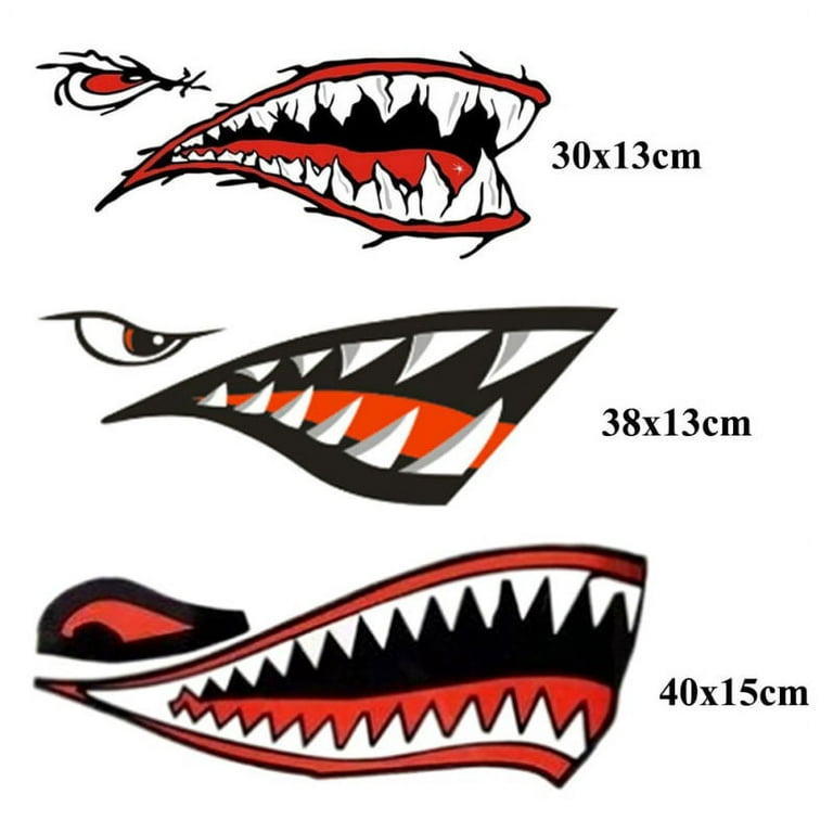 2 Pcs 3D Shark Teeth Mouth Decals Graphics Sticker Fishing Boat Canoe Car Truck Kayak Decals Waterproof Stickers Accessories, Size: 30*13cm