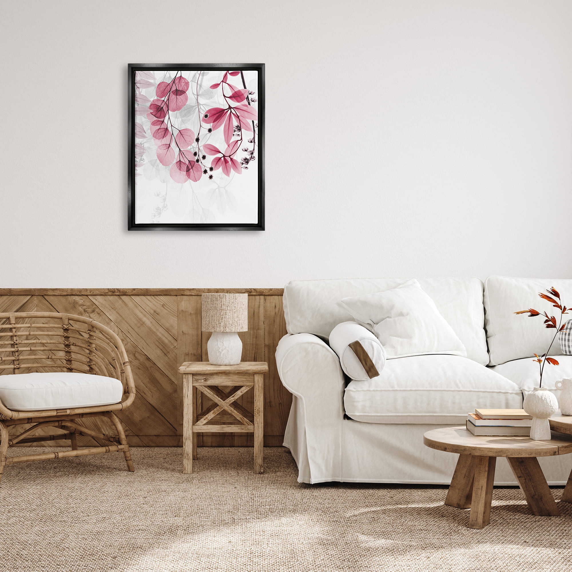 Stupell Industries Modern Pink Botanical Leaves Botanical & Floral Painting Black Floater Framed Art Print Wall Art, 25 x 31