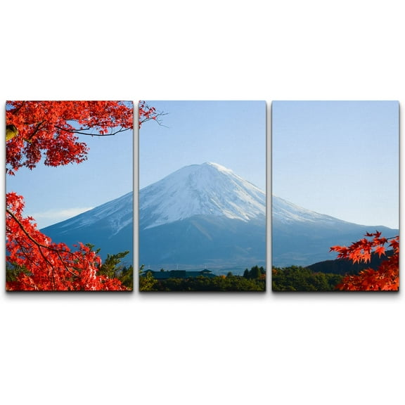 wall26 - 3 Piece Canvas Wall Art - Mt.Fuji in Autumn - Modern Home Art Stretched and Framed Ready to Hang - 24"x36"x3 Panels