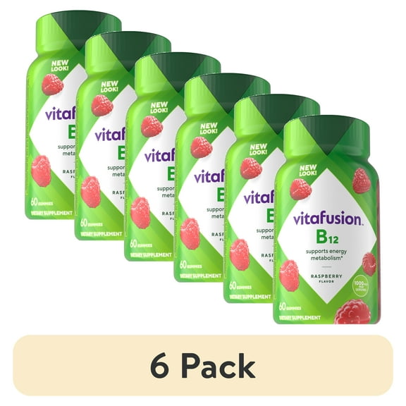(6 pack) vitafusion Vitamin B12 Gummy Vitamins, 1,000 mcg, Raspberry Flavored, 60 Count