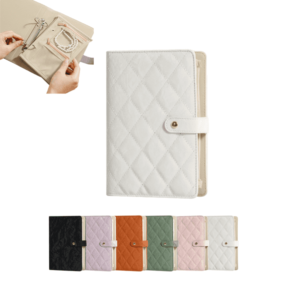 Travel Jewelry Organizer Case, PU Leather Jewelry Binder Organizer Box Portable Checkered Earrings Storage Bag for Earrings,Necklaces Rings (White)