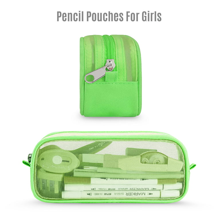 Ozy Stylish Grid Mesh Pen Pencil Case With Zipper For Kids, Girls And Boys  Multi-Purpose Use Stationary Bag - Green 