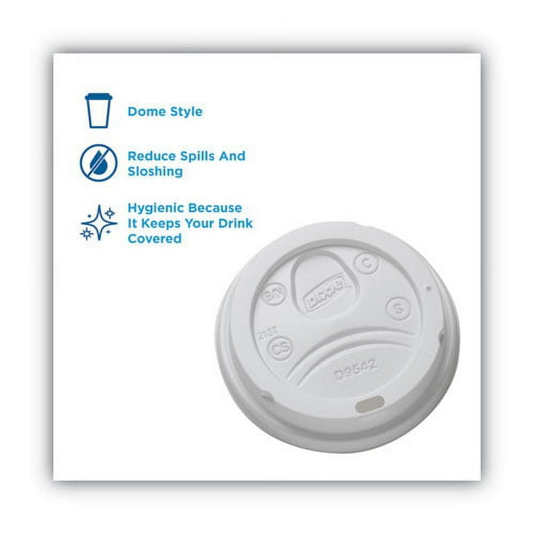 Dome Drink-Thru Lids, Fits 10 oz to 20 oz Dixie Paper Hot Cups, White, 100/Pack Dome Drink-Thru Lids, Fits 10 oz to 20 oz Dixie Paper Hot Cups, White, 100/Pack