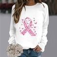 thumbnail image 2 of WREESH Women's Fall Crewneck Sweatshirt Pink Ribbon Graphic Crewneck Pullover Tops White, 2 of 5