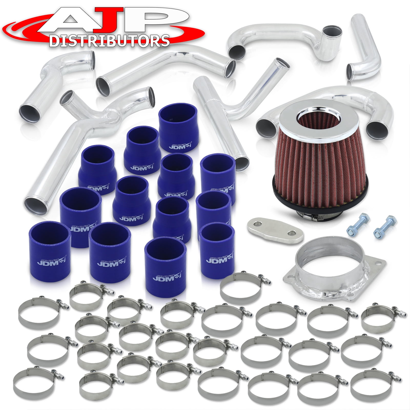 4.0" UNIVERSAL ALUMINUM INTERCOOLER TURBO PIPING PIPE KIT+SILICONE+CLAMP BLUE