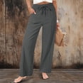 thumbnail image 3 of Dwellite Wide Leg Pants for Women Summer Cotton Linen Palazzo Drawstring Elastic Waist Beach Trousers with Pockets Gray M, 3 of 7