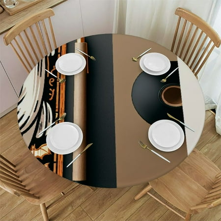 

Sheronv Ghost Black Cat Jack-o -Lantern Round Table Cover Stain Resistant Washable Indoor Outdoor Tablecloth Kitchen Dining Wedding Parties 100% Polyester Fiber Halloween 54-58