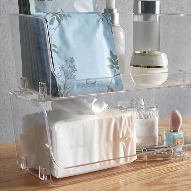 Boîte de Rangement Cosmétique Superposable Transparente Multifonctionnelle Boîte de Rangement et de Tri pour Papeterie de Bureau Présentoir Fait Main