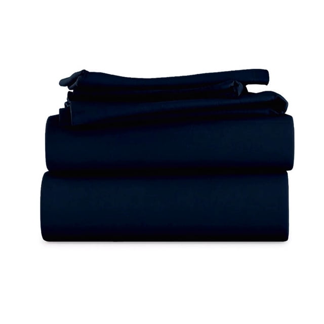 LuckShree Full XL Size 4-PC Sheet Set - 1000-TC Giza Cotton 30" Extra Deep Pockets - Navy Blue Color