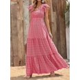 thumbnail image 3 of Women'S 2025 Summer Dress V-Neck Cap Sleeve High Waist Floral Tiered Ruffle A Line Long Maxi Dresses Red S, 3 of 6