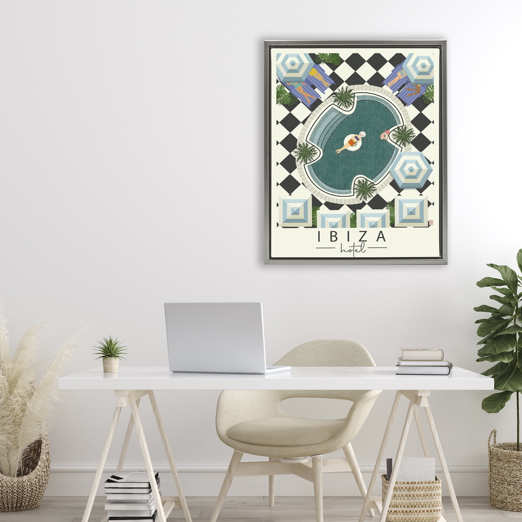Stupell Industries Ibiza Hotel Aerial Pool Gray Framed Floater Canvas Wall Art, design by Jen Bucheli