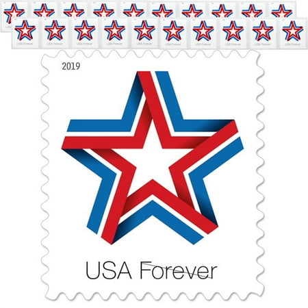 USPS Star Ribbon Strip USA Forever First Class Postage Stamps, 20 Stamps