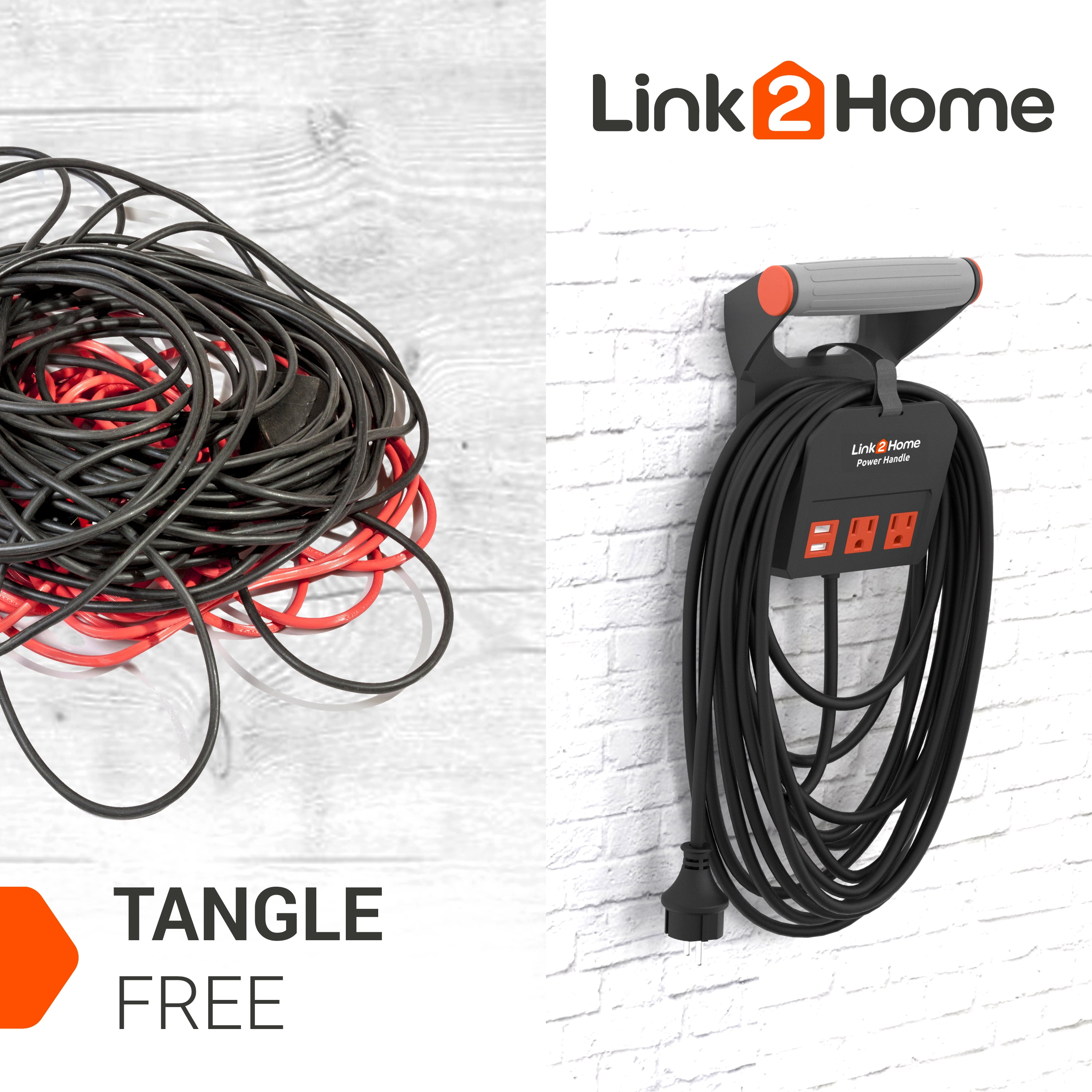Link2Home Power Handle Extension Cord, 20 ft . 14AWG, 2 Outlets 15A
