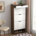 thumbnail image 2 of Shoe Cabinet with 3 Flip Drawers, Modern Shoe Storage Cabinet for Entryway, Console Table with Top Storage Drawers, Free Standing Shoe Rack Organizer, Natural Finished, 2 of 6