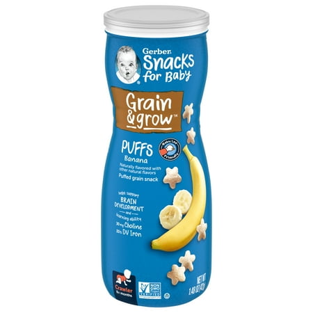 Gerber Snacks for Baby Grain & Grow Puffs, Banana, 1.48 oz Canister (6 Pack)