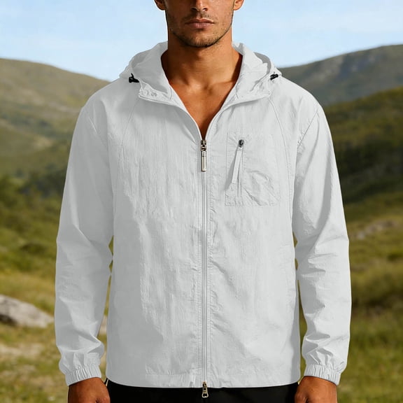 Maqroz Mens Sun Protection Hooded Athletic Jackets for Fishing Hiking Plus Size Solid Color Full Zipper Hoodies Summer Lightweight Ice Silk Breathable Jackets with Pockets