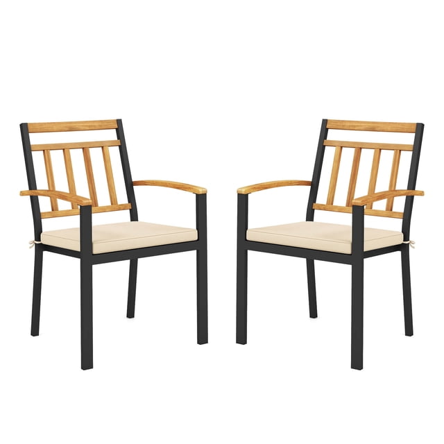 Costway Patio Dining Chairs Set of 2 Metal Outdoor Chairs with Removable Padded Cushions