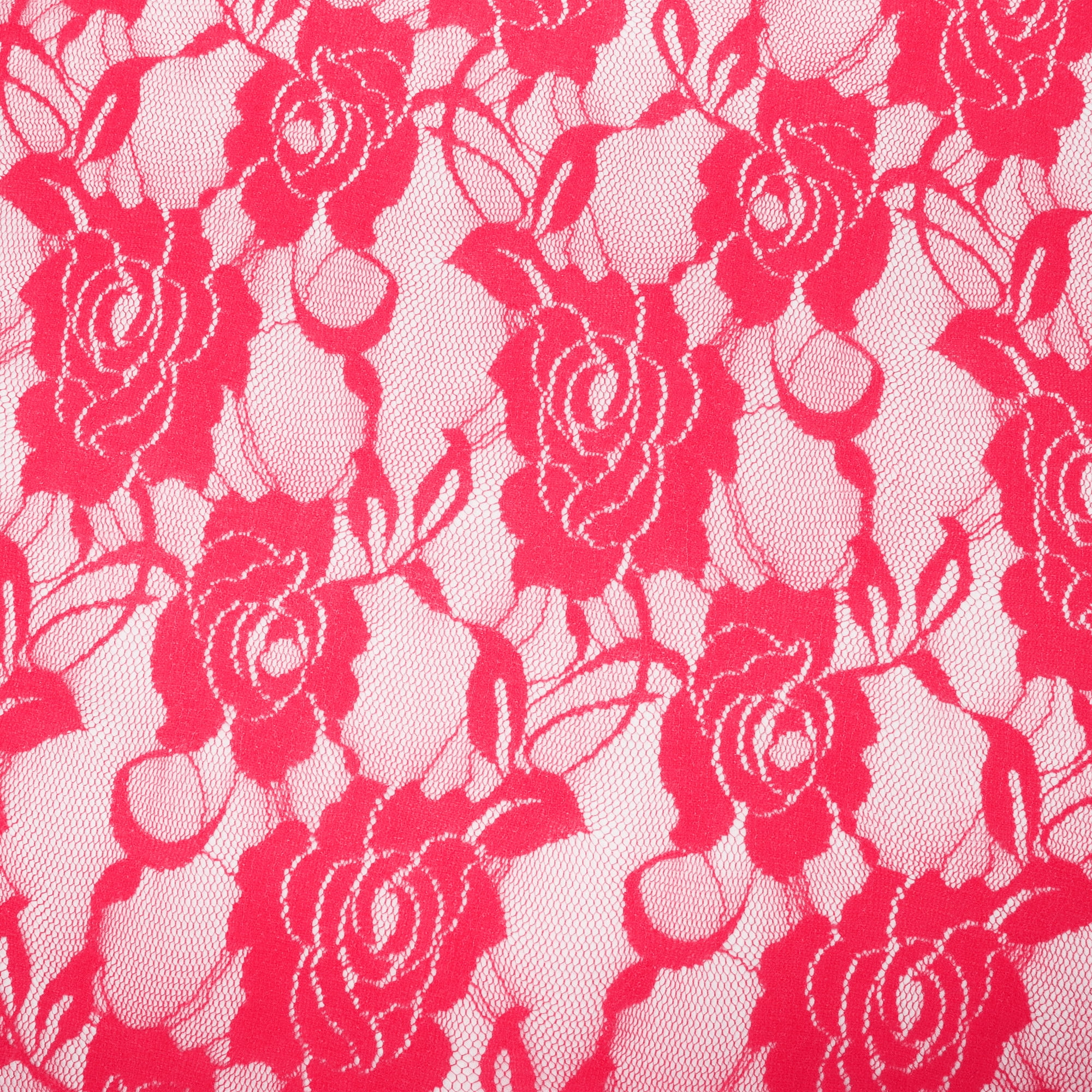 Romex Textiles Nylon Spandex Lace Fabric with Rose Design - Neon Coral