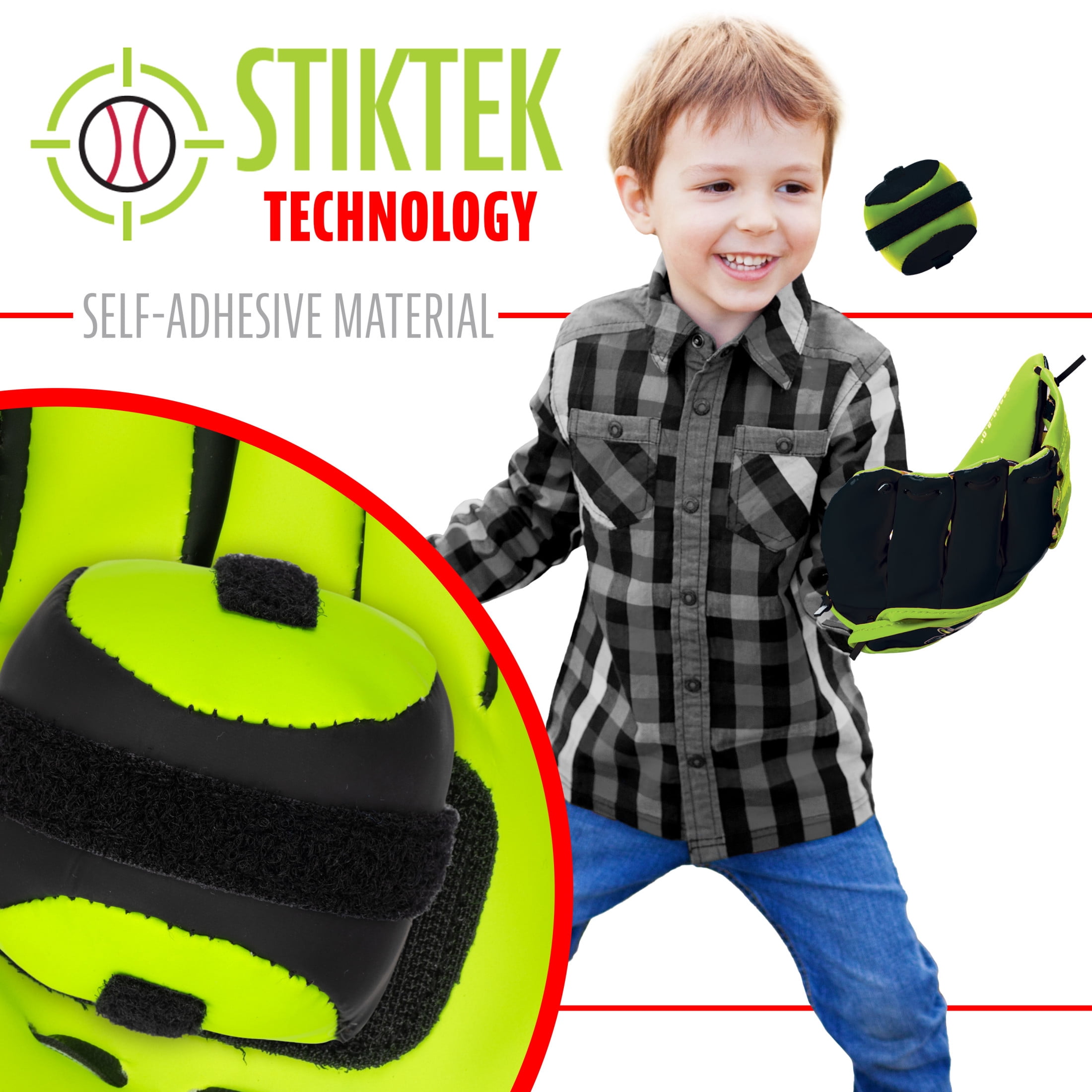 Franklin Sports Kids Toy Baseball Glove + Ball Set - Stiktek Baseball + Teeball Glove for Boys + Girls - Self-Stick Mitt + Ball Included - Youth Toy for Ages 3+ - 8" Inch - Black + Yellow