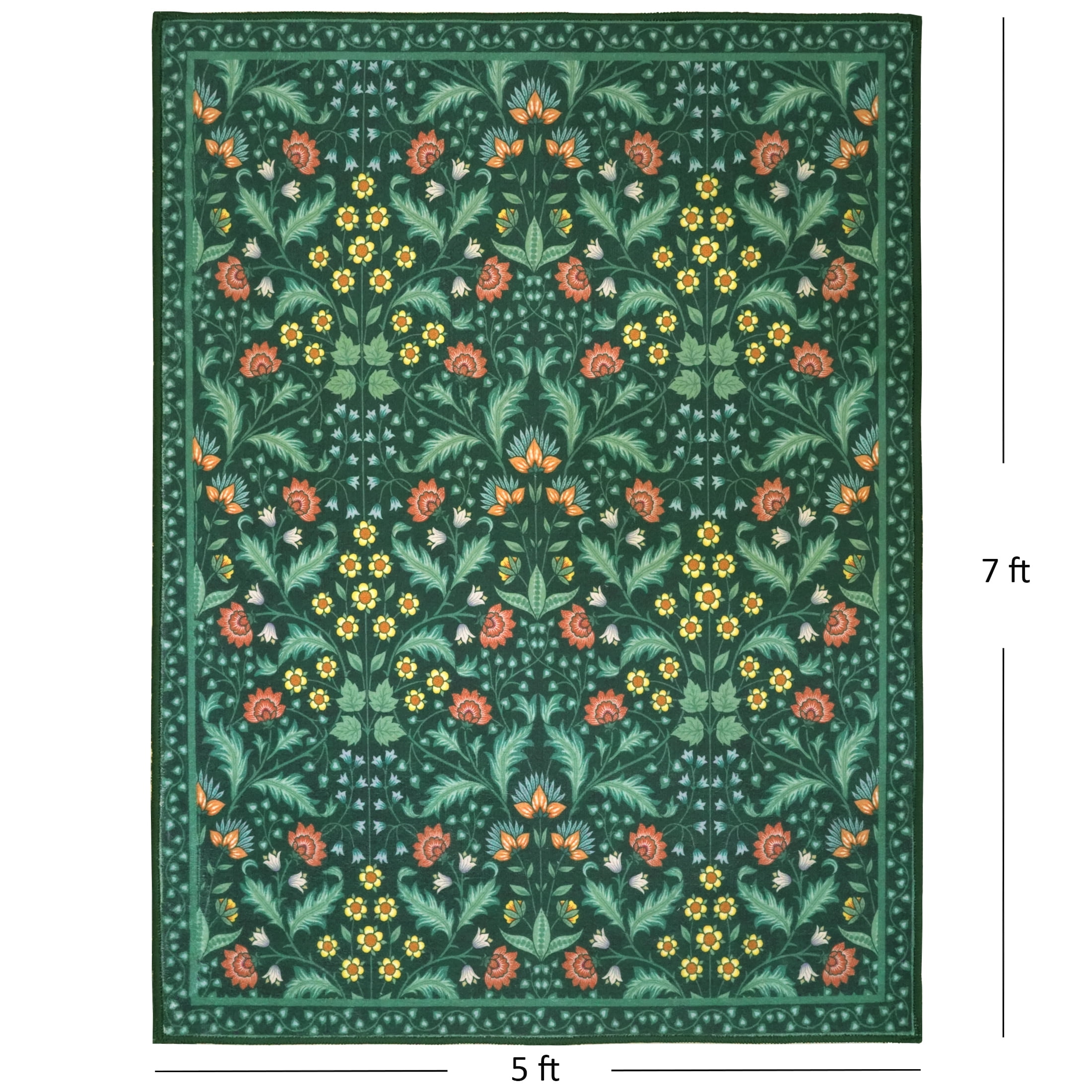 ARJINCUTE Spring Blooms Vintage Green Area Rugs 5' x 7', Soft Touch, Non Slip, Low Pile, Machine Washable, Foldable